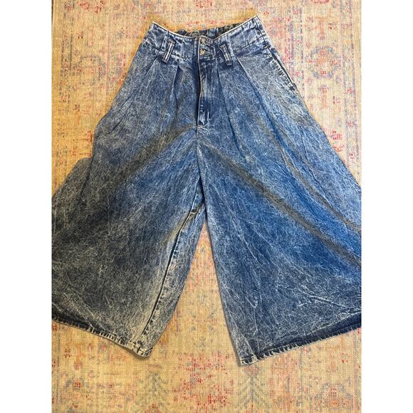 Vintage Bonjour Acid Washed Extreme Wide Leg Pants Culottes - Picture 2 of 8